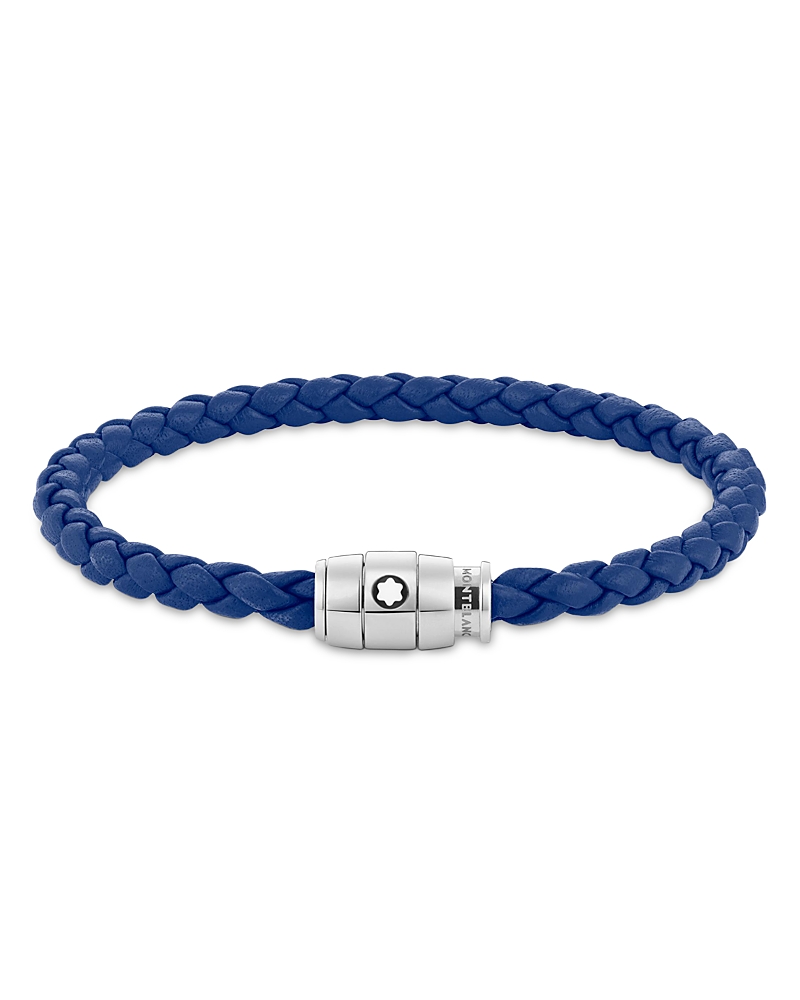 Montblanc Blue Braided Leather Bracelet In Black