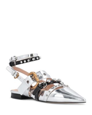 PINKO - Women's Gianira 01 Crystal Embellished Buckle Slingback Flats