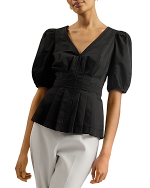 Shop Ted Baker Stitch Detail Puff Sleeve Top In Black