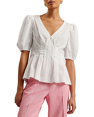 Shop Ted Baker Stitch Detail Puff Sleeve Top In White