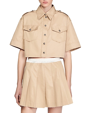 Shop Sandro Indiana Cropped Shirt In Beige