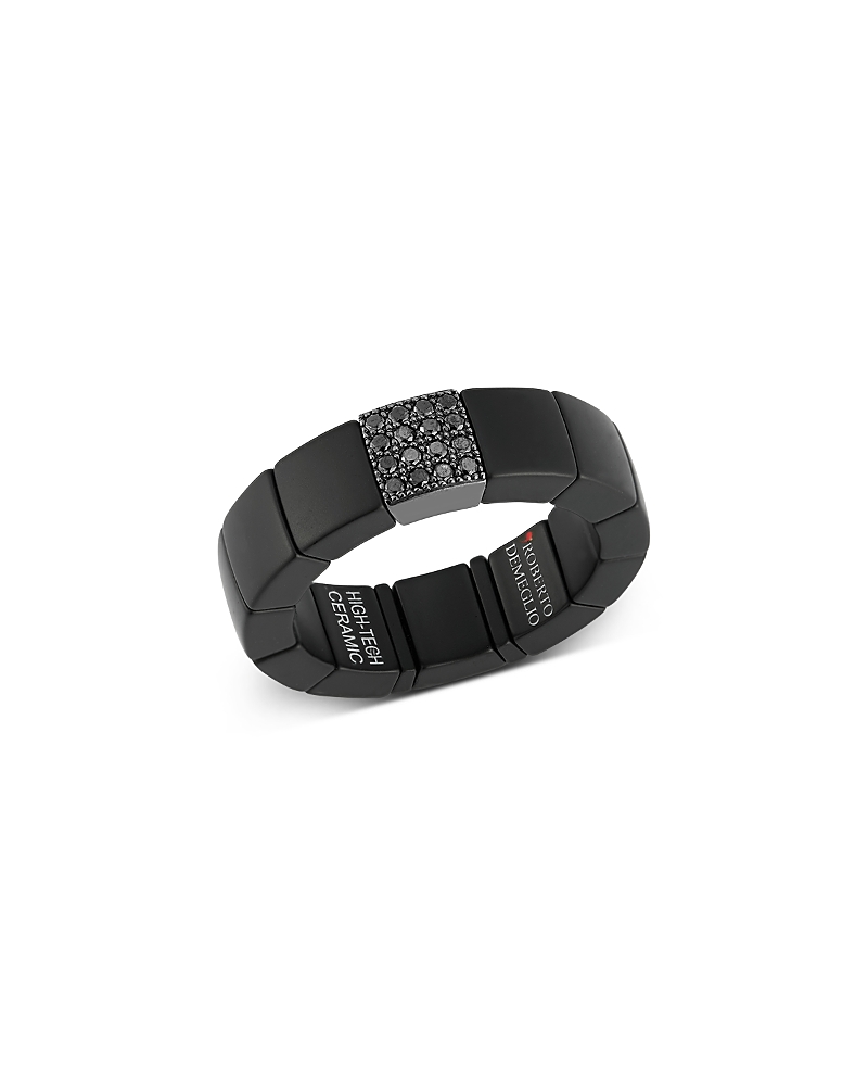 Roberto Demeglio Men's Scacco Black Diamond Pave & 18k White Gold Large Stretch Ring In Black