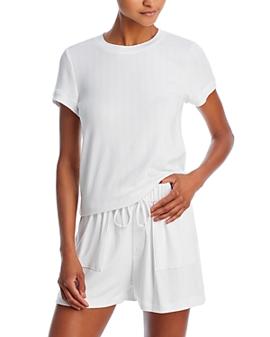 Shop Aqua Pointelle Crewneck Pajama Set In Bright White