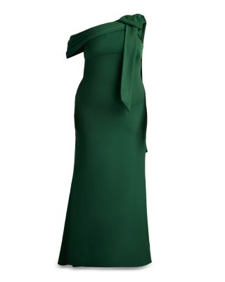 Plus Cassia Bow-Shoulder Crepe Gown