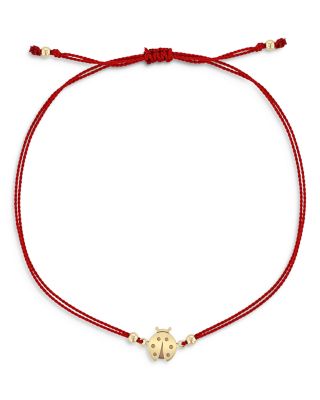 14K Yellow Gold Midi Bitty Ladybug Red Cord Bracelet