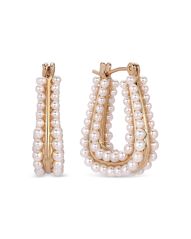 Ettika Imitation Pearl Oval Hoop Earrings In White/gold