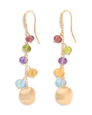 18K Yellow Gold Africa Multi Gemstone & Diamond Drop Earrings