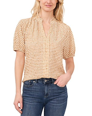 Shop Cece Ruffled Gingham Print Top In Light Sand