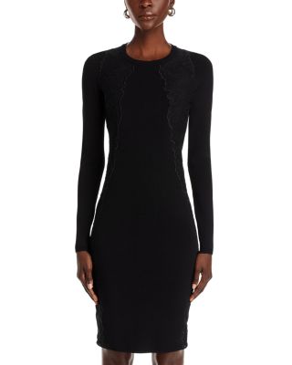 lace insert bodycon dress Lace Insert Side Slit One Shoulder Dress In BLACK