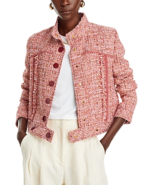 Shop St John Mock Neck Tweed Jacket In Petal Pink/cranberry Multi