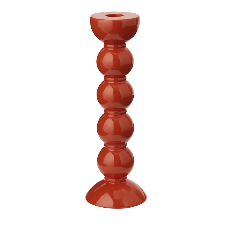 Addison Ross Lacquered Bobbin-shaped Candlestick, Tall In Orange