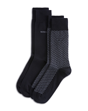 Shop Hugo Boss Mini Cube Crew Dress Socks, Pack Of 2 In Black
