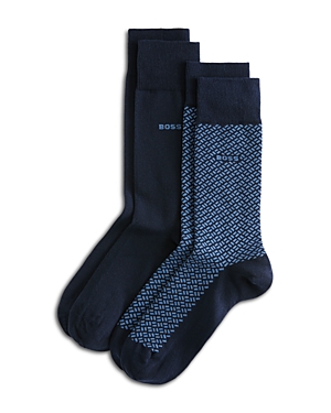 Shop Hugo Boss Mini Cube Crew Dress Socks, Pack Of 2 In Dark Blue