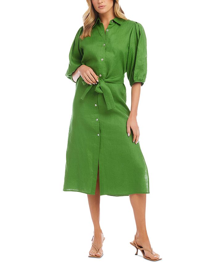 KAREN KANE Womens Pocketed Color Block Pouf Sleeve Scoop Neck Midi Fit + Flare Dress