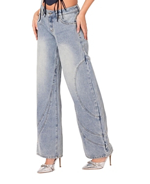 Shop Edikted Oaklynn Stitch Detail Low Rise Jeans In Light Blue
