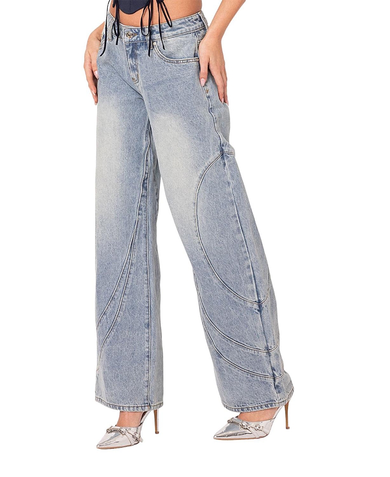 Edikted Oaklynn Stitch Detail Wide Leg Jeans In Light Blue