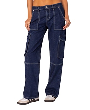 Edikted Alyssa Contrast Stitch Wide Leg Cargo Jeans In Blue