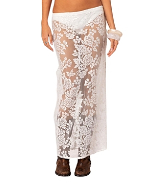 Edikted Bess Sheer Lace Cover-up Maxi Skirt In White
