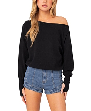 Shop Edikted Off Shoulder Oversized Sweater In Black