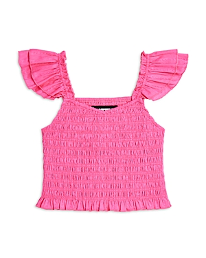 Shop Katiejnyc Girls' Joanna Smocked Crop Top - Big Kid In Neon Pink