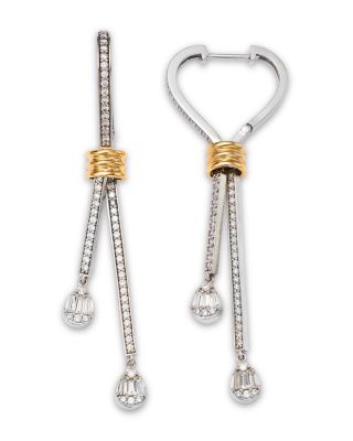 Diamond Drop Earrings in 14K Yellow &amp; White Gold, 1.0 tcw 