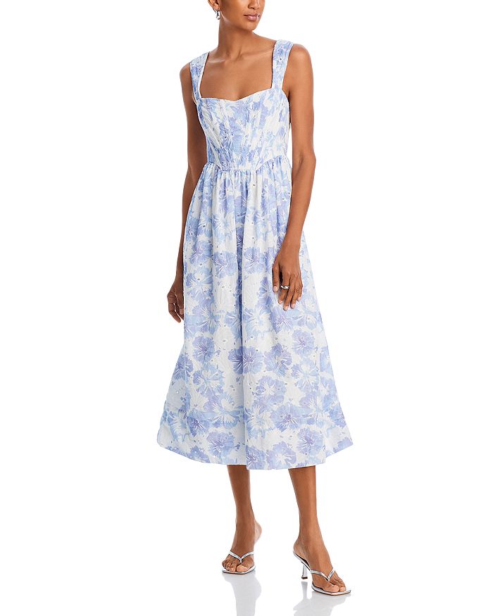 AQUA Eyelet Bustier Midi Dress - Exclusive | Bloomingdale's