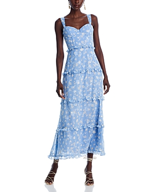 Shop Aqua Bustier Ruffled Maxi Dress - 100% Exclusive In Blue Multi