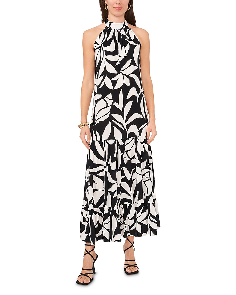 Vince Camuto Oscar Floral Print Tiered Maxi Dress In Rich Black