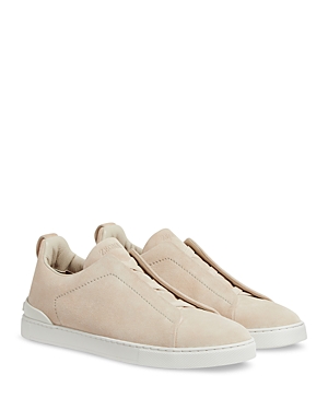 Shop Zegna Men's Suede Triple Stitch Low Top Sneakers In Light Pink Solid