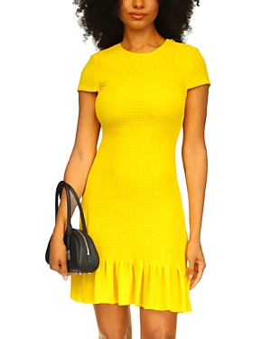 Michael Kors Michael  Smocked Mini Dress In Yellow