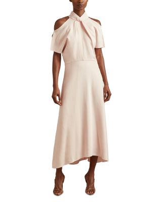 【海外限定】REISSドレス☆Anessa Satin Shirred Midi Dress in Satin Shirred Midi Dress in Navy