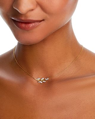 Diamond Curved Leaf Pendant Necklace in 14K Yellow Gold & Rhodium Plated 14K Yellow Gold, 0.45 tcw