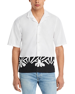 Shop Officine Generale Pieced Camp Shirt In White/black