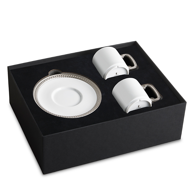 L'objet Soie Tressee Silver 3-piece Espresso Cup & Saucer Set In Platinum