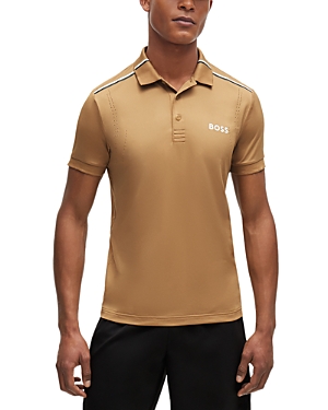 Shop Hugo Boss Patteo Mb Signature Striped Slim Fit Polo Shirt In Medium Beige