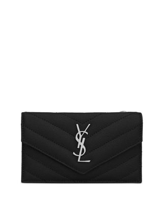 Saint Laurent Cassandre Matelasse Fragments Flap Card Case in Grain de Poudre Leather Black Women