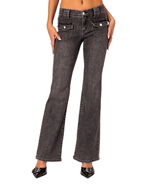 Edikted Tatum Washed Low Rise Flare Jeans In Gray