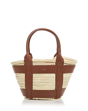 Demellier Santorini Caged Raffia Tote Bag In Tan Natural