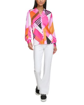 KARL LAGERFELD PARIS Printed Button Front Blouse