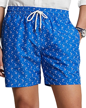 Shop Polo Ralph Lauren Printed Classic Fit 5.75 Swim Trunks In Blue
