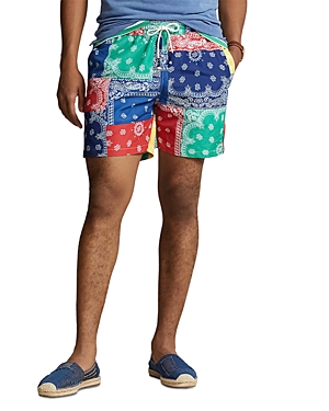 Shop Polo Ralph Lauren Printed Classic Fit 5.75 Swim Trunks In Multi