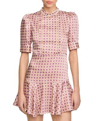 knee length dresses for ladies Tory White & Blue Floral Puff Sleeve Mini Dress main image 0