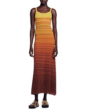 Shop Sandro Desert Pointelle Knit Maxi Dress In Brown Yellow