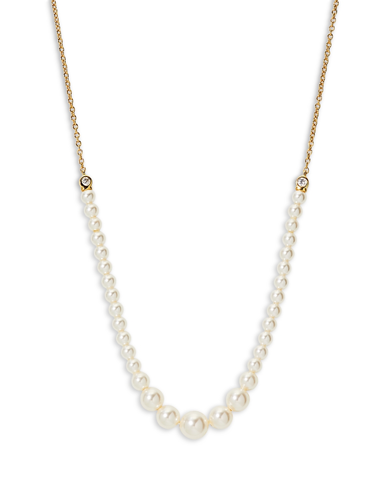 Nadri Siren Cubic Zirconia & Imitation Pearl Statement Necklace in 18K Gold Plated, 15