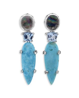 Stephen Dweck Sterling Silver Carventurous Multi Gemstone Drop Earrings
