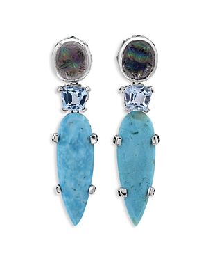 Shop Stephen Dweck Sterling Silver Carventurous Multi Gemstone Drop Earrings In Blue/silver