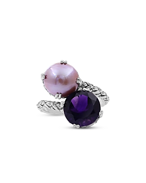Shop Stephen Dweck Terraquatic Cultured Freshwater Pearl & Faceted Sky Blue Topaz Ring In Purple/silver