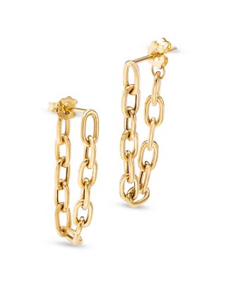 Zoe Chicco 14K Yellow Gold Heavy Metal Square Oval Link Chain Hoop Earrings