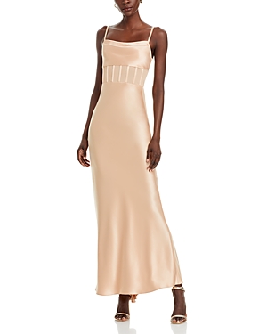 Shop Alice And Olivia Valentina Corset Detail Dress In Almond