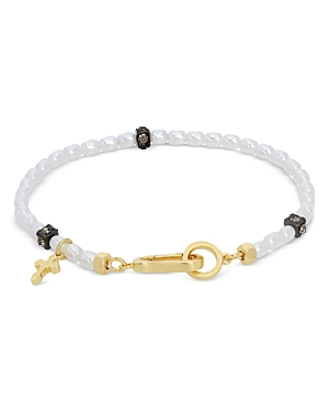 Shop Allsaints Cross Charm Imitation Pearl Bracelet In White/multi